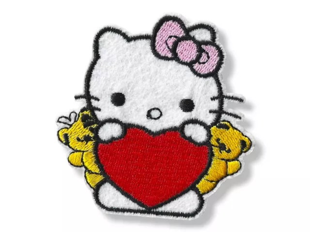 1 Patch Hello Kitty Katze 7,0x6,8cm gestickter Aufnäher Bügelbild Applikation