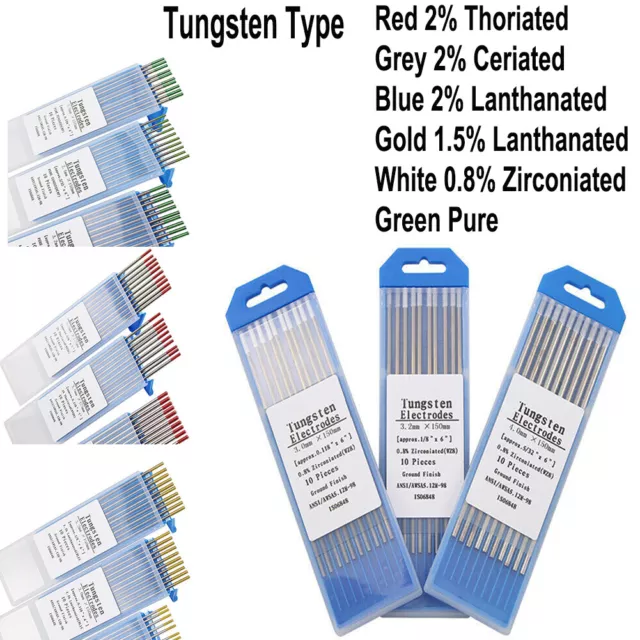 1.6mm/2.4mm TIG Welding Tungsten Electrodes Blue/Gold/Green/Grey/Red/White 10pcs
