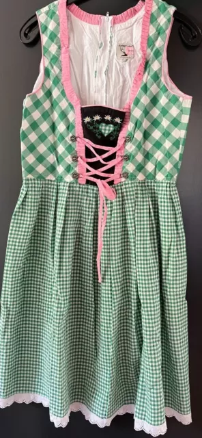 Abito tradizionale donna Dirndl verde-bianco a quadretti con rosa taglia 42 delle fiabe alpine