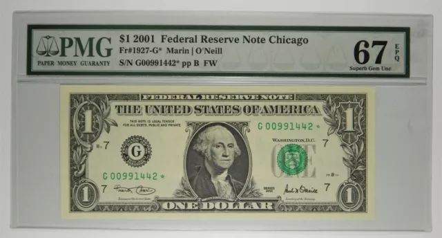 Fr. 1927-G* 2001 $1 Chicago Star Note PMG Superb Gem Unc 67 EPQ
