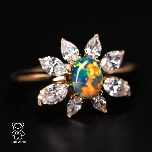 La Angel - B5 Vivid Black Opal Marquise Diamond Engagement Ring 18K Gold Wedding 2