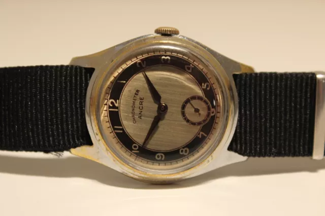 Art Deco Rare Ww2 Era Military Style Men's Swiss Watch "Chronometer Ancre" 15 J