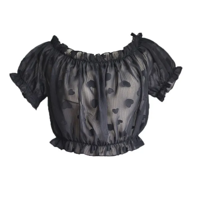 Camicia in chiffon ritagliata Lolita Ragazze Ruffle Fondo Cover-Up Off Spalle Top 6