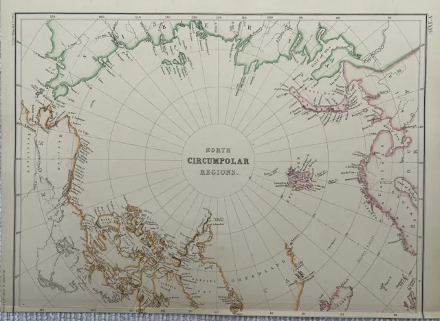 1860 North Polar Regions Hand Coloured Antique Map by Blackie