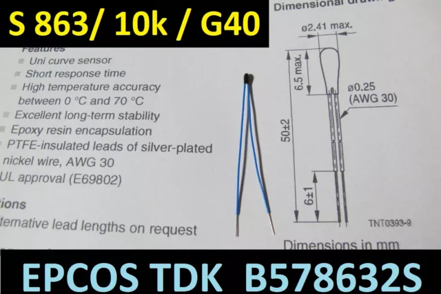 EPCOS TDK NTC THERMISTOR Miniatur Sensor B57863S103G40 Temperatursensor B57863S0