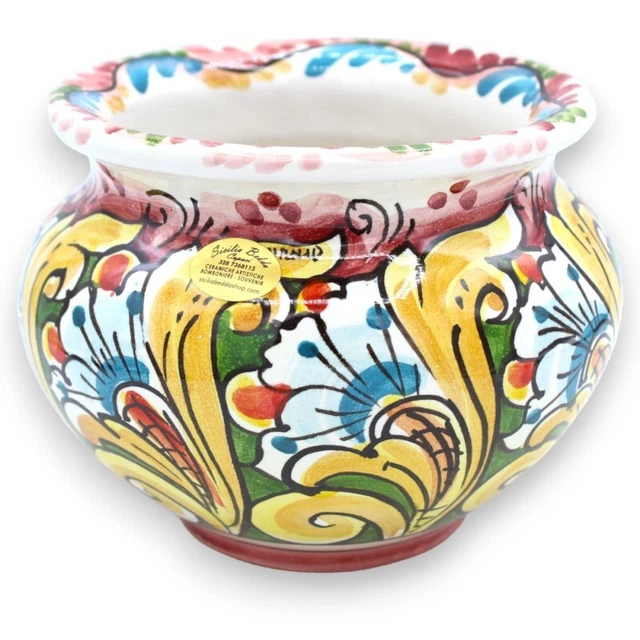 Cachepot Vaso per piante in ceramica Caltagirone - Ø 15 cm ca. Decoro Barocco e