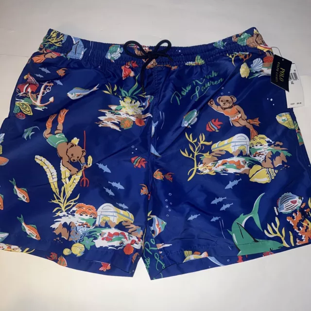 NWT Polo Ralph Lauren Men’s Bear Swim Trunks Shorts Blue  Sz XXL MSRP $95