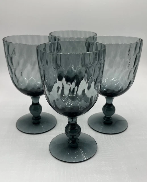 Morgantown Early American Cascade Optic Smoke 12 oz Water Goblets (4) EUC