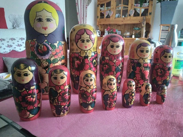 Poupées Gigognes Kokeshi Japonaise - 7 Poupées En Bois Peintes à La Main - Décor Geisha