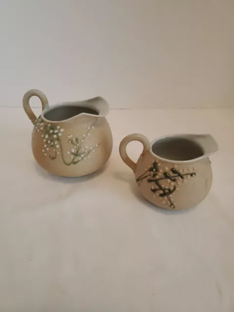 Japanese Moriage Meiji Sharkskin Pottery Set of Creamer Pitcher Orange Peel