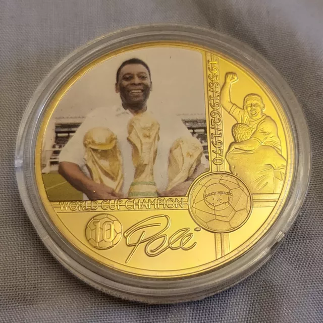 Pele Gold Coin 3 time World Cup Winner Brazil Signed Qatar 2022 Legend Santos UK