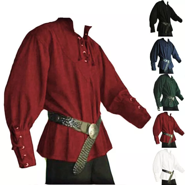 Herren Mittelalter Pirat Ritter Bauern Kostüm Vintage Bandage Bluse Cosplay Hemd