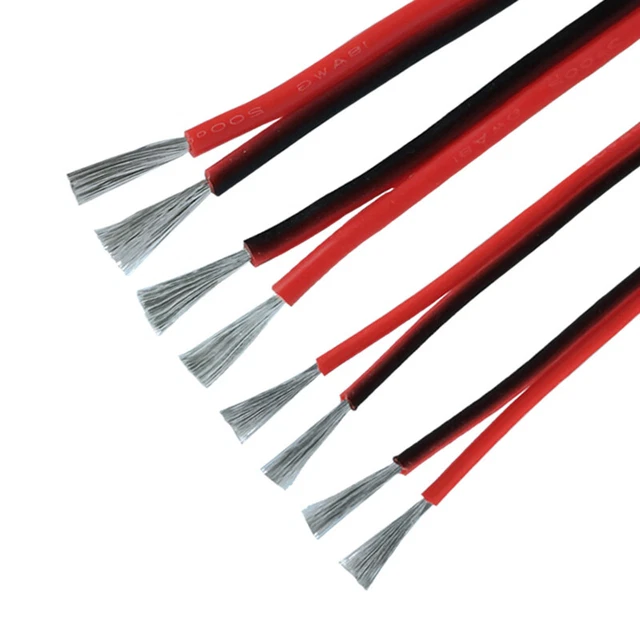 Alambre de silicona extra suave 10M 14AWG ~ 24AWG doble alambre paralelo rojo y negro cobre
