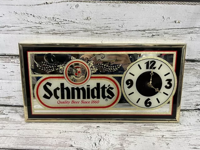 Vintage Schmidt's "Quality Beer Since 1860" Small Hanging Beer Mirror Clock Sign