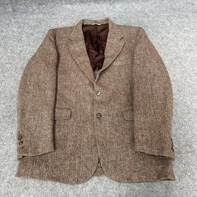 HARRIS TWEED JACKET Mens 44L Brown Herringbone Weave Blazer Hacking 