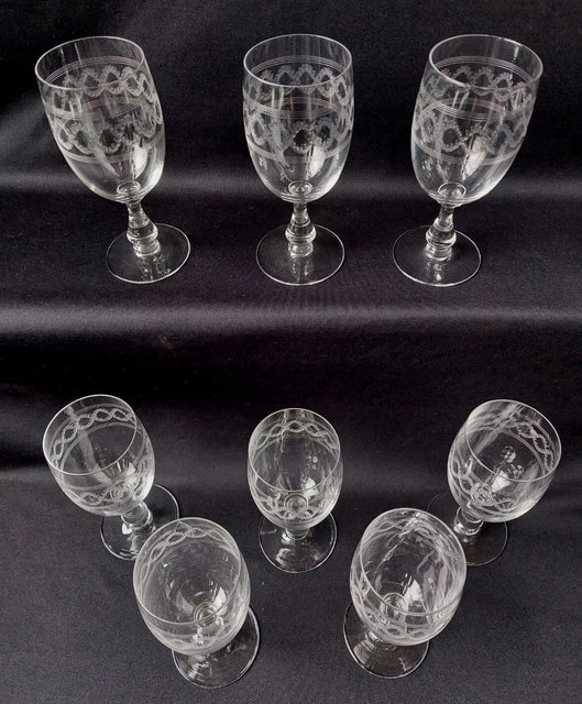 Ancien Service de 8 verres a vin blanc en cristal gravé St Louis Baccarat 3