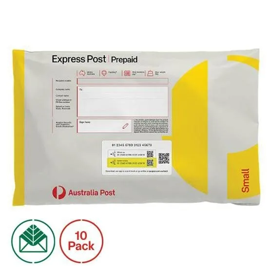 10 x Small Express Australia Post Prepaid Satchels (5kg) - Free Delivery AU