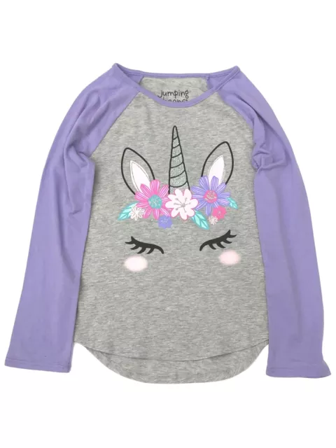 Jumping Beans Girls Long Gray & Purple Sparkle Unicorn T-Shirt Tee Shirt 6