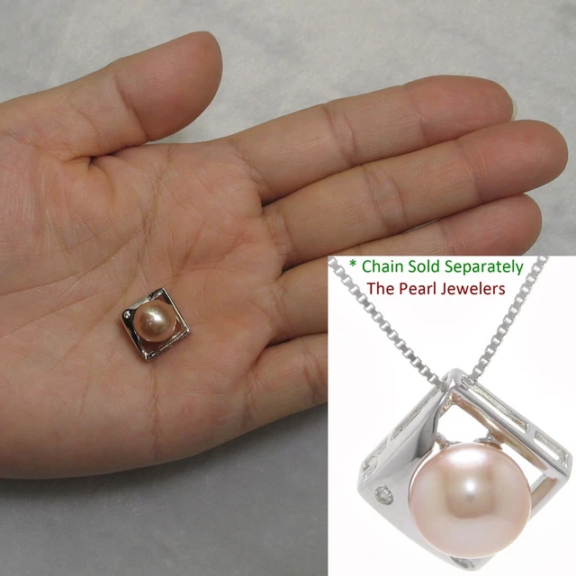 Sterling Silver 925 Unique Pendant 9-10mm Natural Pink Cultured Pearl & C.Z TPJ