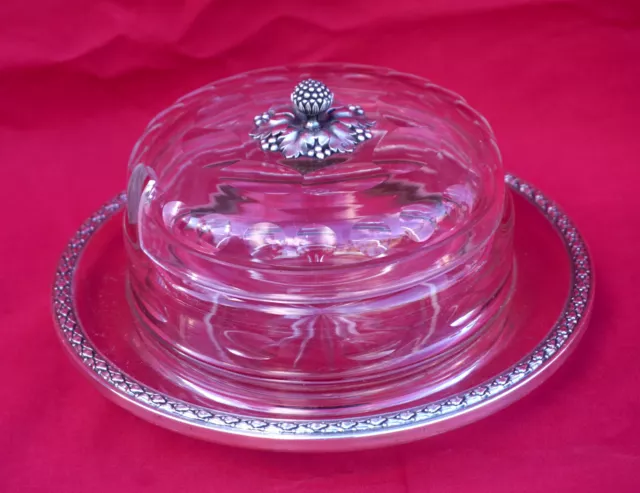 BACCARAT SAGLIER Sterling Silver Cut Crystal Lidded Jelly Serving Dish Paris 19C