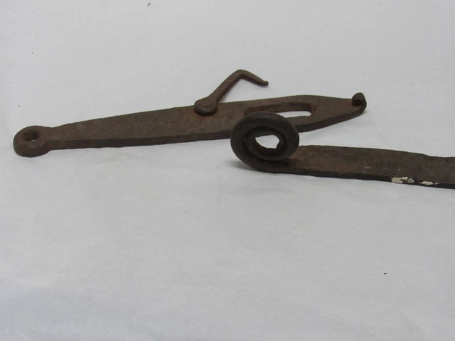 Antique Primitive Hand Forged Iron Barn Door Strap Hinge Set Locking 6