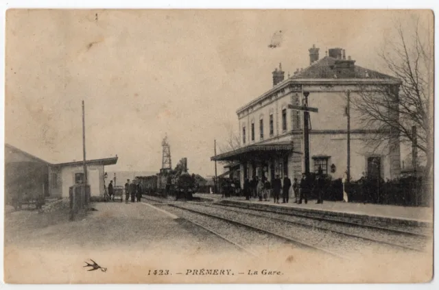 58 @ Carte Postale Ancienne De Premery - La Gare Avec Train @ Animee Cpa