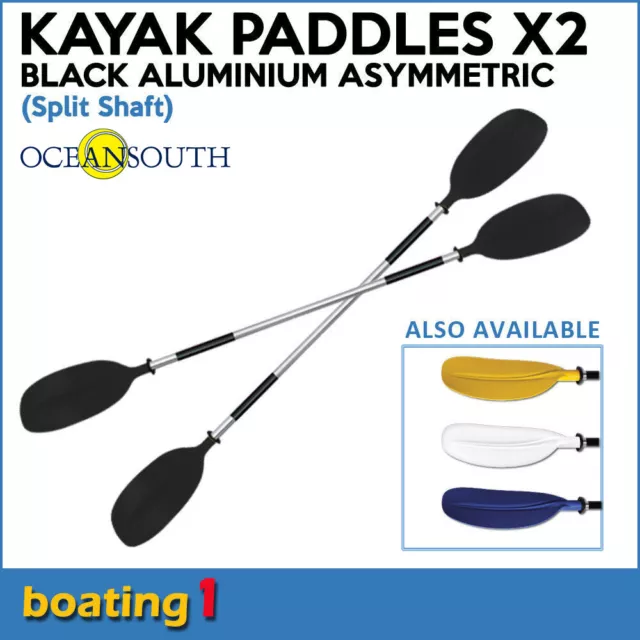 2 x Premium 2.17m Black Aluminium Asymmetric Kayak Paddles Canoe (Split Shaft)