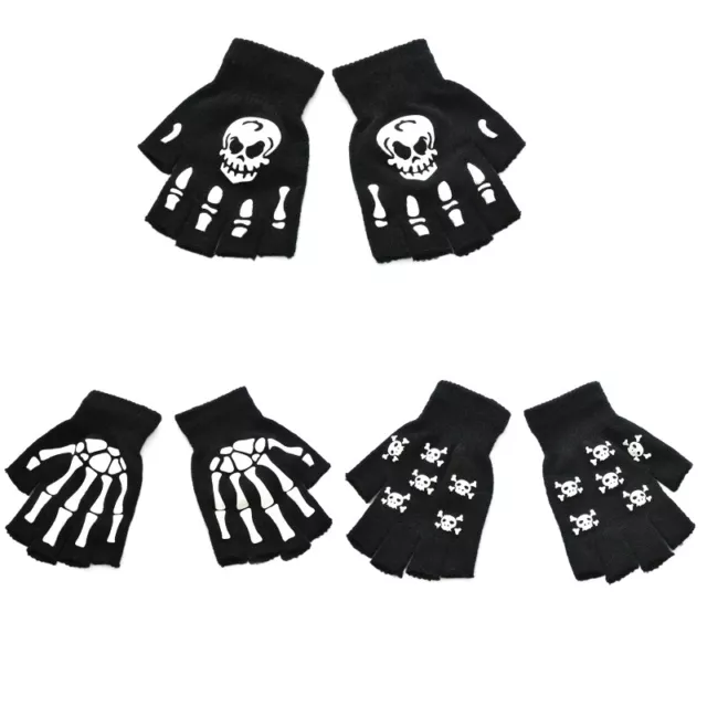 for Creative Luminous Gloves Knitted Skull Gloves Half Finger Bone Glitter Glove