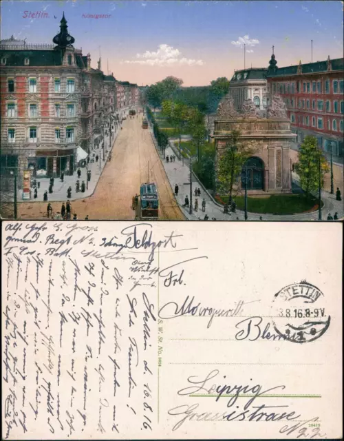 Postcard Stettin Szczecin Königstor, Straße, Straßenbahn 1916