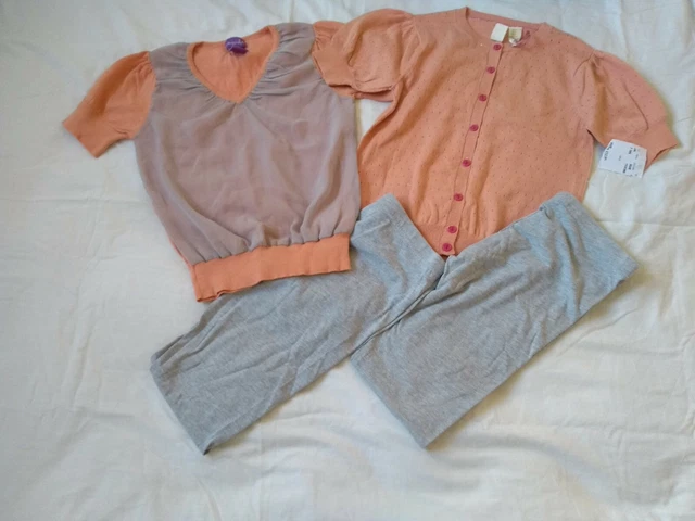 Set Pacchetto Designer USA Leggings Top Lavorati a Maglia Arancio Pallido Grigio Pesca 5-9 Anni