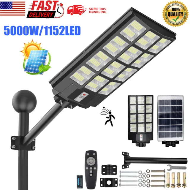 Outdoor Commercial 5000W LED Solar Street Light IP67 Dusk-to-Dawn Road Lamp US