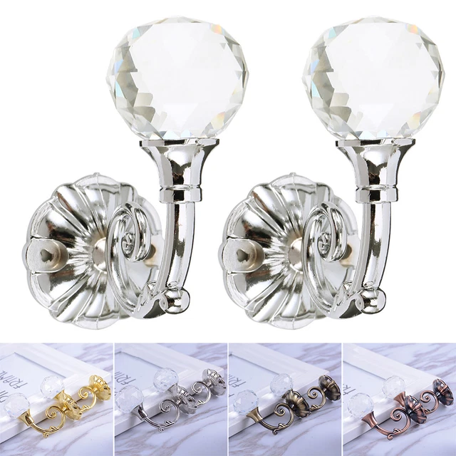 2PCS Window Curtain Hold Backs Hanging Hook Crystal Metal Holdback Holder·