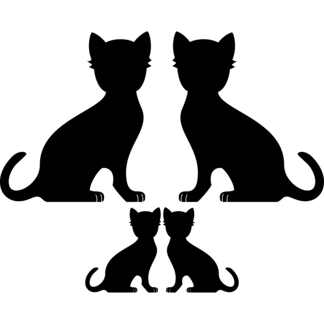 4 Katzen Familie links + rechts schwarz Aufkleber Tattoo Deko Folie Auto Fenster