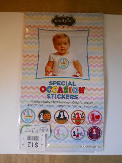 NIP Mud Pie Baby Girl or Boy Special Occasion Milestone Outfit Stickers, 10