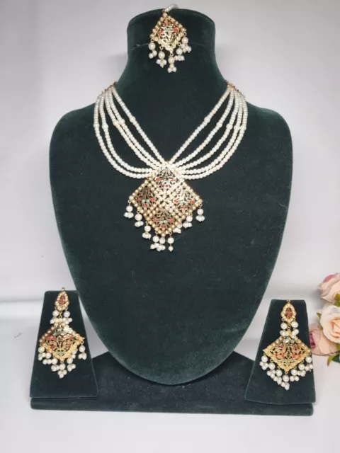 SALE!Indian Pakistani Pearl Gold Hydrabadi Set With Nauratan Stones