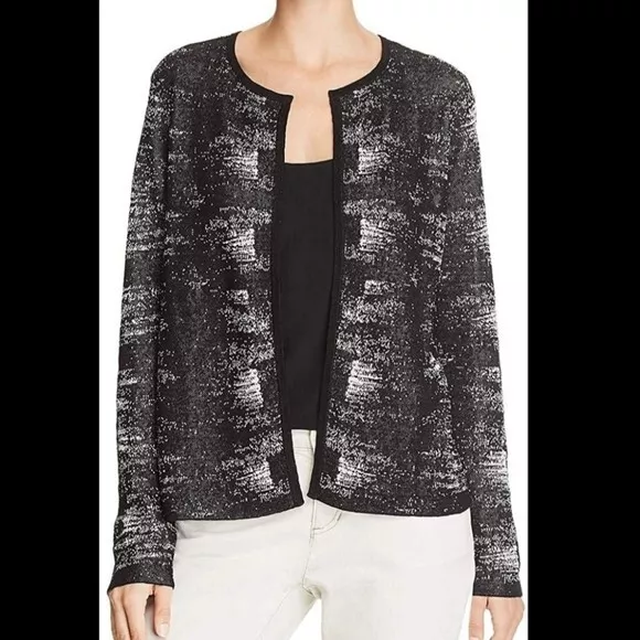 Eileen Fisher offene Strickjacke schwarz & grau Bio-Leinen Größe M NEU MIT ETIKETT NEU UVP £295