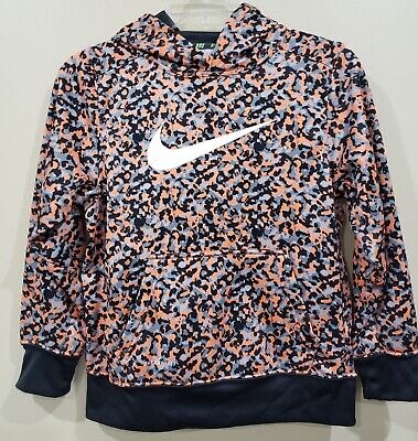 Nike Therma-Fit Girls Pullover Hoodie Sweatshirt Orange/Gray/Black Size Youth M