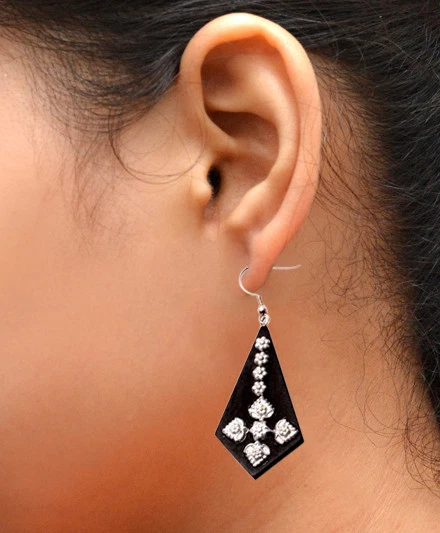 A Pair of Handmade Wooden Dangler Tribal A Organic Boho Coconut Wood Earrings