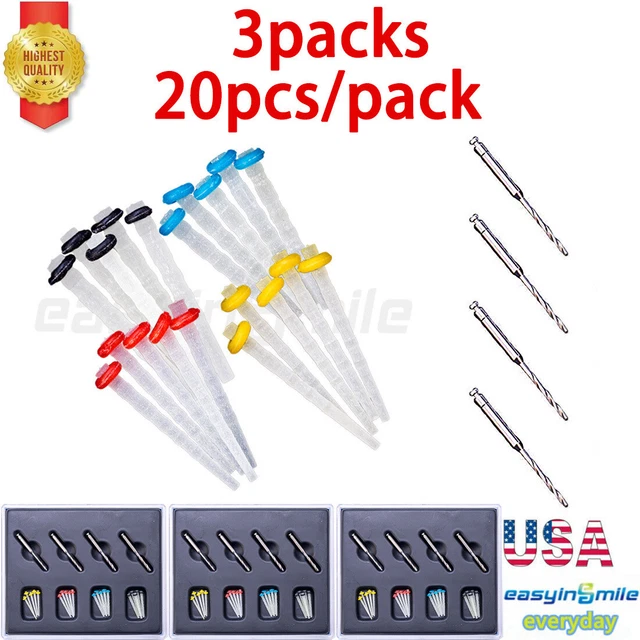3Packs Dental Endodontic Quartz Glass Fiber Resin Post Glass Screw Pile & Drills