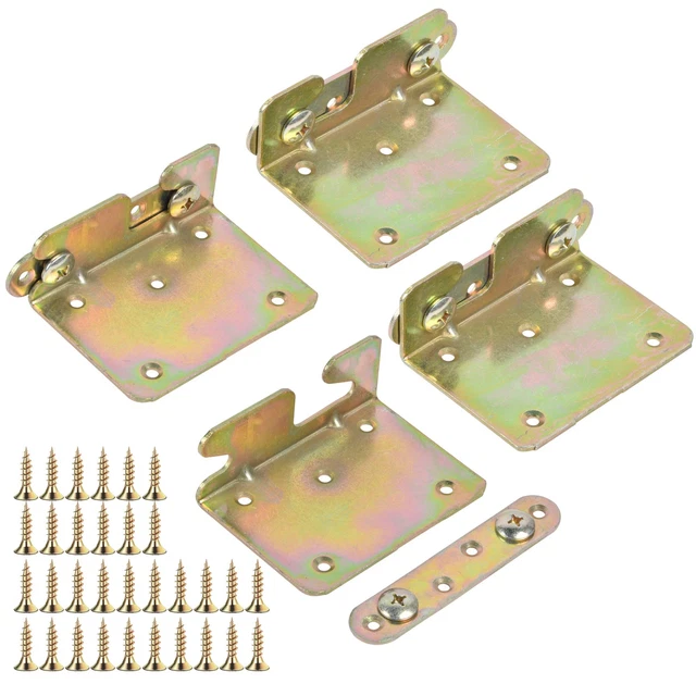 4 Sets Bed Rail Brackets Akamino Heavy Duty Non-Mortise Bed Rail Fittings wit...