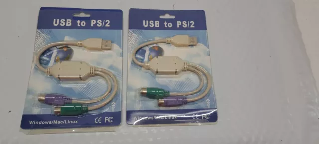 2-Pack Dual PS2 Female to USB Male Converter Adapter Cable for Mouse Keyboard