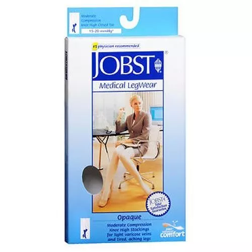 Jobst Opaque Compression Bas 15-20 Orteil Fermé Genou Hautes Soyeux Beige Petit