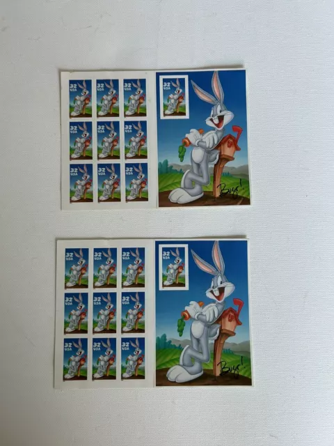 Lot Of 2 1997 USPS Looney Tunes Bugs Bunny Postage Stamps 32 cent Sheet of 10