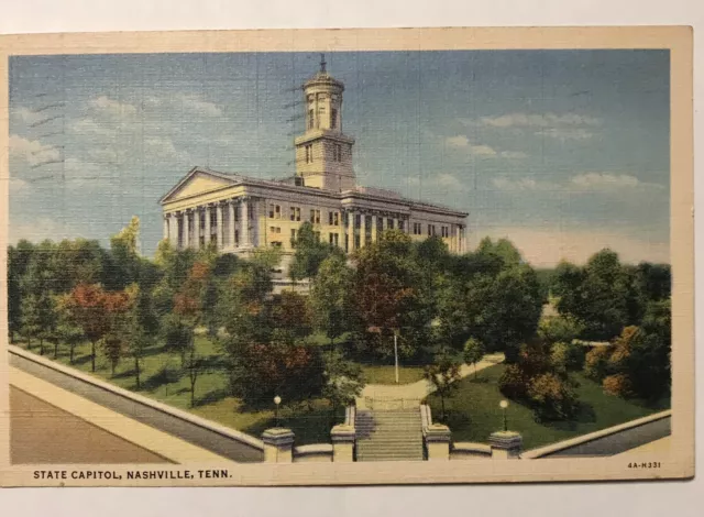 Vintage 1930's The State Capital Building Nashville TN Tennessee Postcard Linen