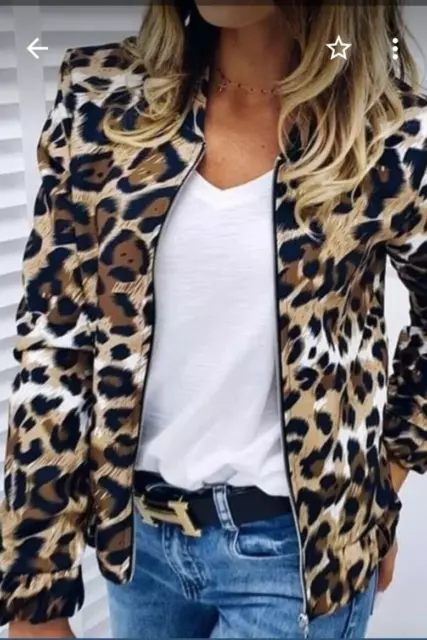 Cute Leopard Animal Print Bomber Jacket Active Wear Size M/L Size 12/14 NEW