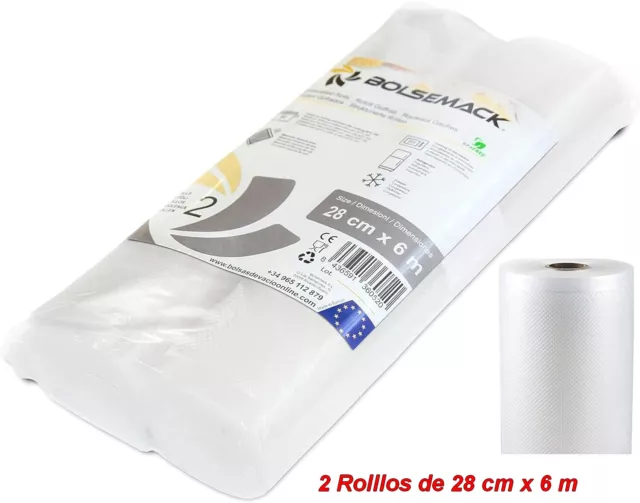 2 Rollos Envasado envasar Vacio 28cm x 6m,libre BPA,capas sellado ultra-fuertes