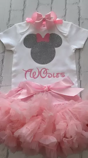 Girls Cake Smash Outfit 2nd Birthday Vest Set Tutu Skirt Minnie Style TWOdles