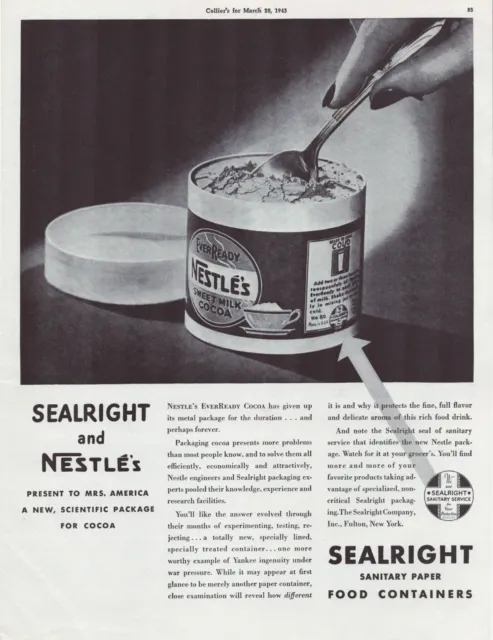 Print Ad Nestle Cocoa 1943 WW2 Rationing Full Page Large Magazine 10.5"x13.5"