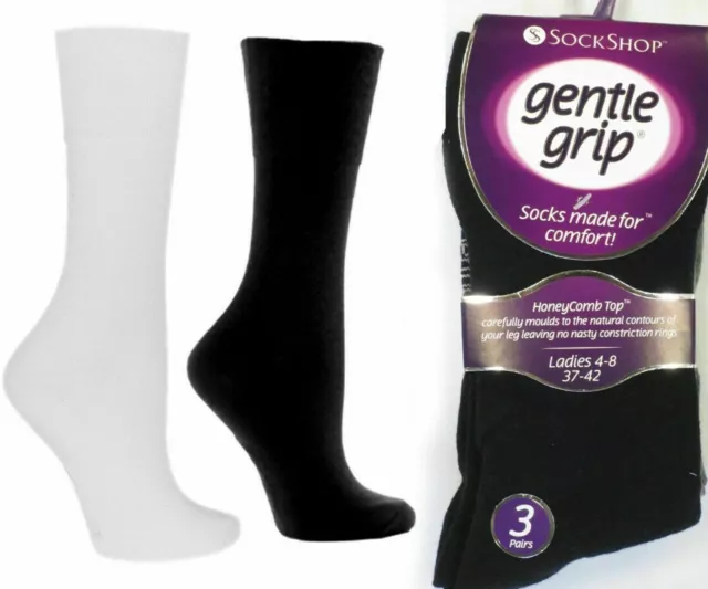 Ladies Girls Gentle Grip Socks NON ELASTIC  Soft Cotton Honeycomb Top Size 4-8