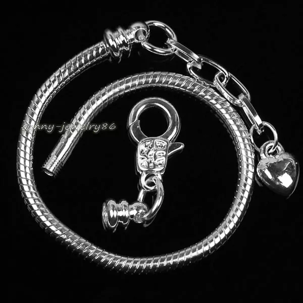 5pcs Silver Plated 3mm Snake Chain Charm Bracelets Fit European Beads SF67